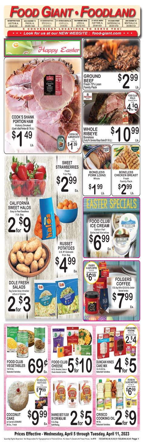 Food giant leeds al weekly ad - Find Food Giant weekly ads, circulars and weekly specials. This week Food Giant Ad best deals, printable coupons and grocery savings. If your are headed to your local Food Giant store don’t forget to check your cash back apps (Ibotta, Checkout 51 or Shopmium) for any matching deals that you might like. 9019 Woodville Highway Tallahassee ...
